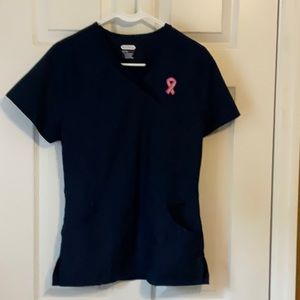 Scrubaid V-Neck Medical Doctor Office Breast Cancer Logo Scrub Top Size Small